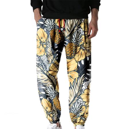 Blommigt Print För Män, Byxor Med Elastisk Midja