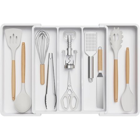 Ruokailuvälineiden laatikon järjestäjä, laajennettava suuri aterintaso keittiöön, säädettävä hopealusikka-haarukka-veitsiteline, valkoinen