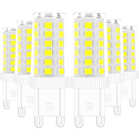 G9 LED-lampor, 5w motsvarande 40w halogenlampa vit 6000k flimmerfri energibesparande icke dimbar (6-pack) G9-lampa