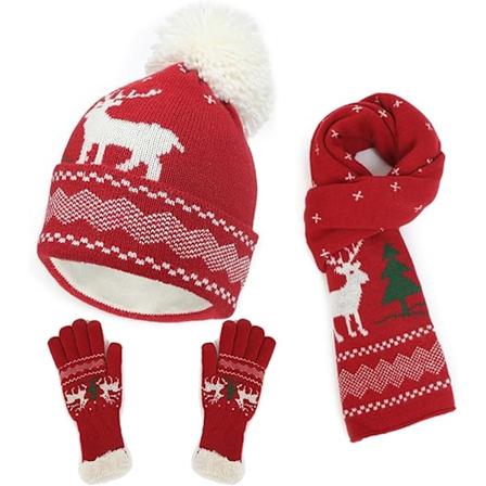 Naisten Hat Scarf ja Hanskat Setti, Talvi L mmitin Pompom Hat Cable Knit Scarf ja Hanskat Joulu Syntym p iv lahjat Naisille, Punainen red