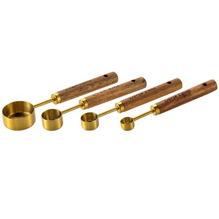 1 sett med måleskje i rustfritt stål Akasie trehåndtak måleskje måleverktøy, 2