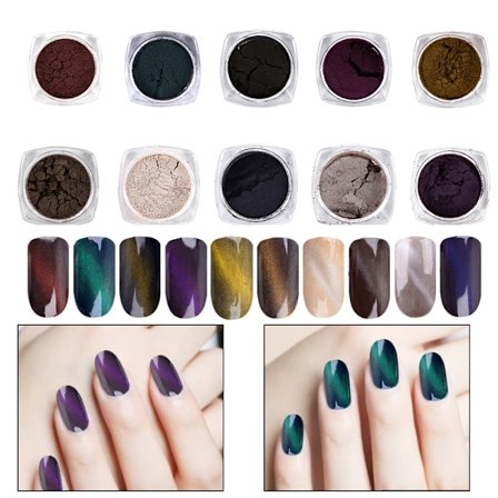 10 farger Cat Eye 3D-effekt Magnet Skinnende pulverstøv Speil Chrome Glitter Negledekorasjon
