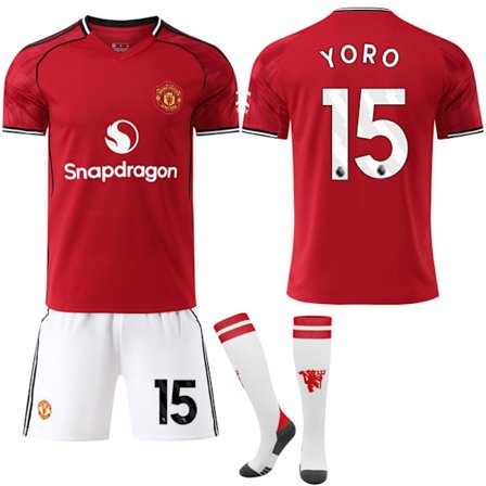 25-26 Manchester United F.C. Hjemme NO.15 YORO Drakter Sett Barn Voksen Fotballutstyr med Sokker NO.15