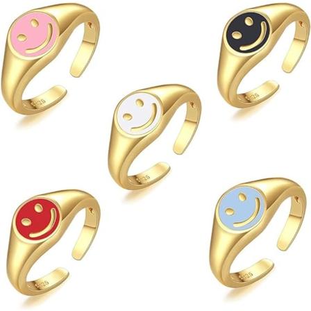5 st Smiley Face-ringar, guld leende ring för kvinnor flickor Happy F