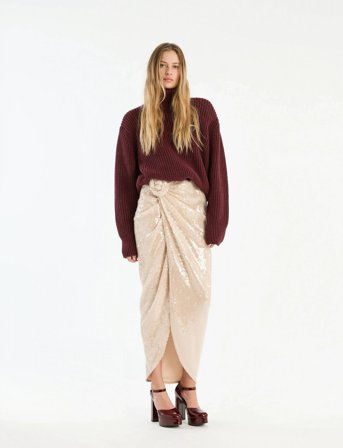 ROTATE Birger Christensen Knit Turtleneck Jumper - Burgundy - L