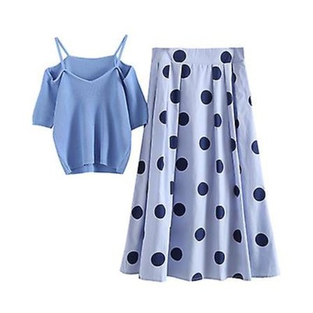 Kortärmad Prickig Kjol Lång Kjol Tvådelad Klänning