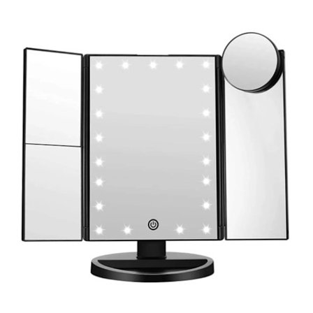 Smink Spegel 3 Sidor Fällbar 2X 3X Förstoring Ljusstyrka Justering LED Ljus Smink Spegel