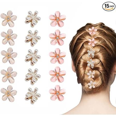 15 Mini Diamantklo Klämmor Söta Blomster Hårnålar Kreativa Små H
