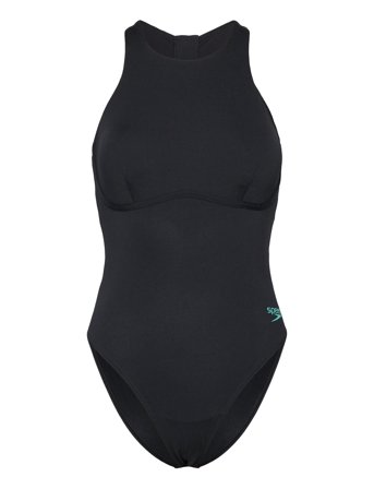 Womens Racer Zip Swimsuit With Built In Swim Bra Black Speedo