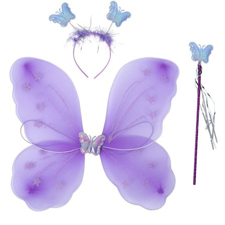 Pige Sommerfugl Fe Vinger Tryllestav Sæt Fest Lilla