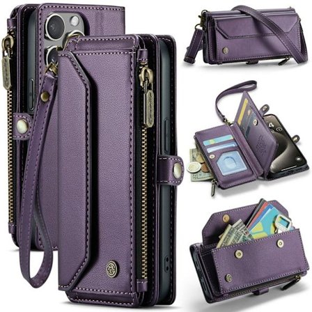CASEME iPhone 15 Pro Wallet Cover RFID Blocking/Card Slots/Stand - Purple