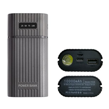 Gør-det-selv 2x 18650 21700 Batteri Power Bank Oplader med USB-udgang og LED-lommelygte