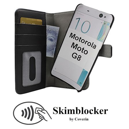 Skimblocker Magnet Wallet Motorola Moto G8 (Svart)