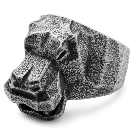 Bague grise à tête d'hippopotame Mack pour hommes - Bagues en acier