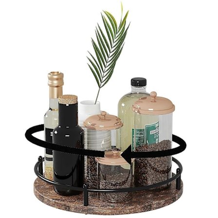 360° Roterande kryddställ i trä Kök rund bricka för effektiv kryddförvaring