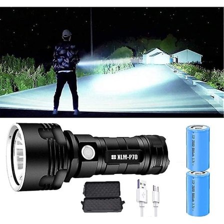 P70 Starkt ljus laddningsbar ficklampa superljus lång räckvidd LED utomhus hem superljus strålkastare hög effekt ficklampa