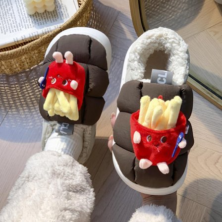 Chips skor erbjuder optiskt varma damtofflor i fluffig bomull, matchande hem, enfärgad ID-bild, enkla vattentäta skor 24,5 cm