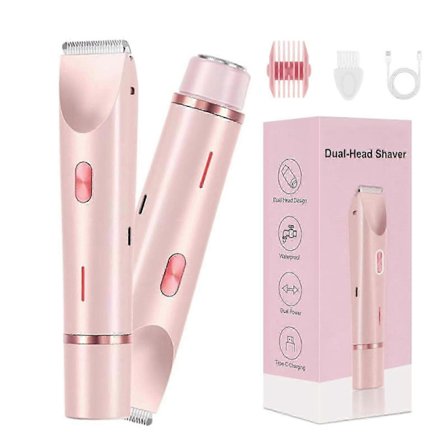 Dermave Bikini Shaver, Dobbelthodet barbermaskin for kvinner, 2 i 1 våt/tørr elektrisk bikinitrimmer kompatibel med kvinner, rosa