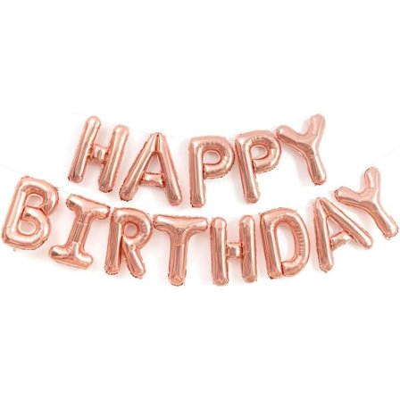 Grattis på födelsedagen ballongbanderoll 16 tum, folie ballonger personliga namn bokstäver ballonger skylt födelsedagsfest dekorationer, roséguld