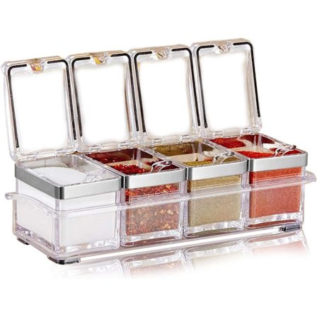 Kjøkkenkrydderglass 4 stykker gjennomsiktig krydderboks, oppbevaringsbeholder Sp