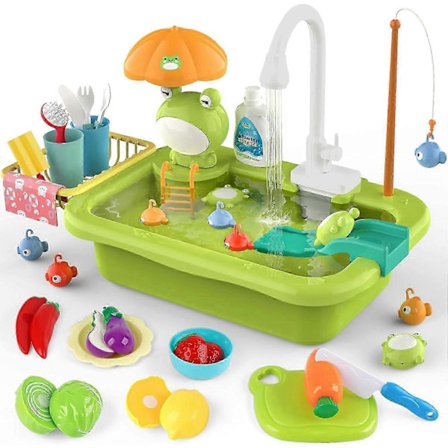 Leke Vask med Rennende Vann, Leke Vask Barne Kjøkken Tilbehør, Rollespill Mat Vann Leker for Gutter Jenter 3 4 5 6 7 År Gamle (Standard Utgave)