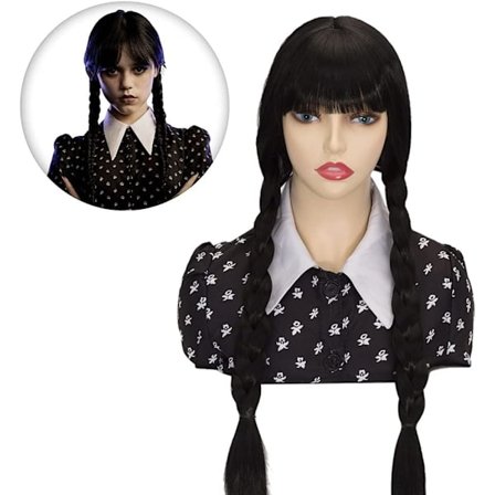 Ladies Addams Family Wednesday Addams Kostym Peruk
