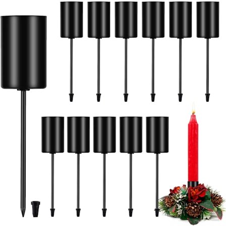 12 stk. Lysestager Adventskrans Lysestager Pindlys Sort med Kort Spiker Retro Pindlysestativ Metal til Bloklys Borddekoration