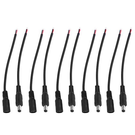 5 Par 5.5x2.1mm DC Ström Barrel Plug Jack Kontakt Kabel Svart Hane Hona