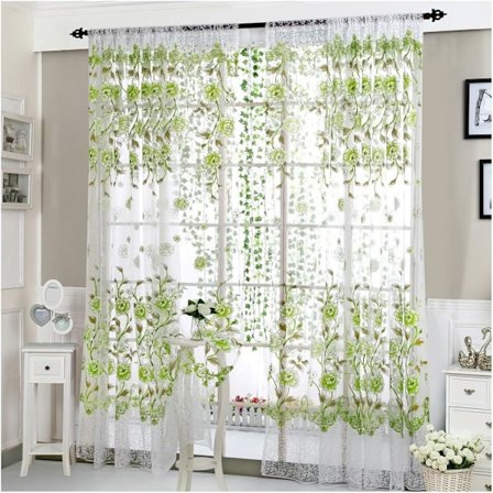 Genomskinlig gardin Tulle fönstergardin Valance Panel Tyg gardin Hem fönsterdekor Gardin, Grön