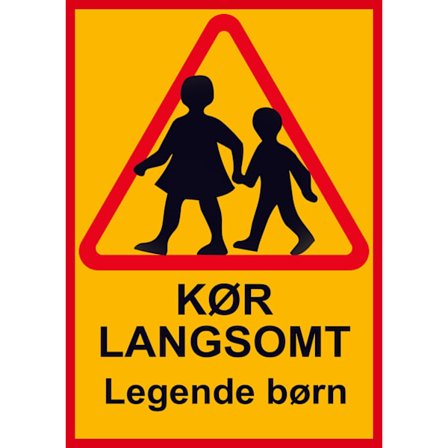 Kør langsomt legende børn - Skilt / Advarselsskilt - Trafikskilte