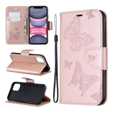 Butterfly iPhone 11 Læderetui - Pink