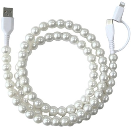 Telefonopladerkabel med farvede perler, 1 m, hurtig opladning og synkroniseringsdataoverførsel til flere enheder - Hvide perler
