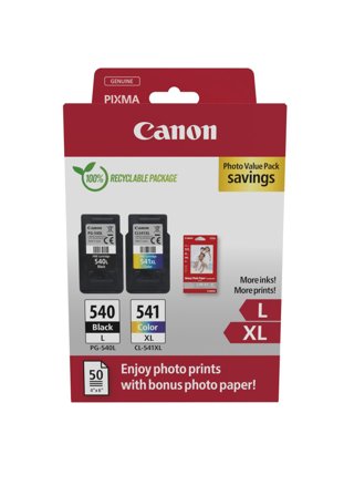 Canon PG-540L/CL-541XL Photo Value Pack - 2-pack - Høy ytelse - svart, farge (cyan, magenta, gul) - original - blank - blekkbeholder / papirsett