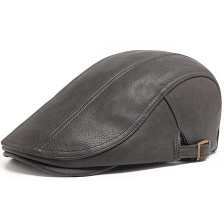 Mode Mænd PU Læder Baskehat Efterår Vinter Skygge Flade Hat Tyk Varmt Hat Baskehat Vintage England Newsboy Caps Højere Kvalitet Dark Grey