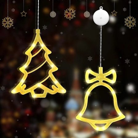 [CA] LED-stjerner Julebelysning, LED Juledekorasjon med Sugekopper, LED-stjerne Fairy Lights, Varmhvit LED-stjerner Julevindusfest for innendørs