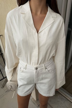 NA-KD Short en jean à taille mi-haute - Short en jean - Blanc - EU 42