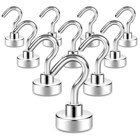10-pack magnetiska krokar, 8 kg+ stark magnet med kylskåpskrok, kraftig takkrokskrok, magnetisk krok