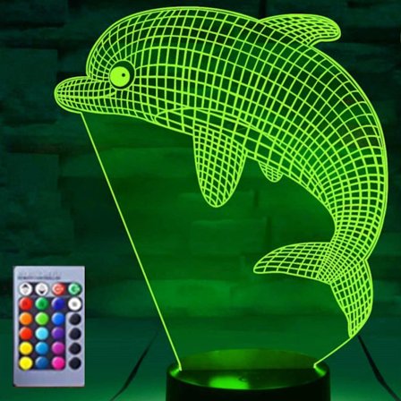 3D Delfin Natlampe Bordlampe Optisk Illusion Lamper 16 Farveskiftende Lys LED Bordlampe Julegave Hjem Kærlighed Fødselsdag Børn Børn Dekoration 
