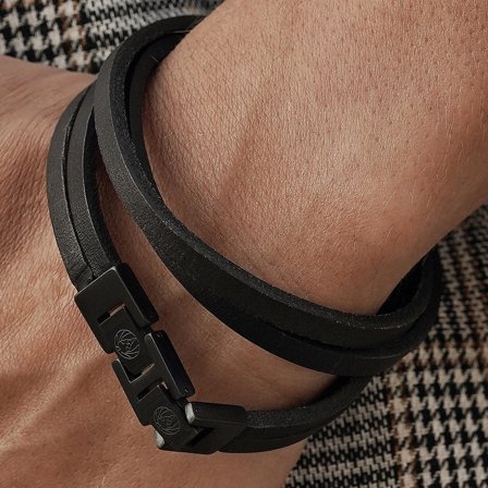 Dark & Black Roy Double-Wrap Leather Bracelet for Men - Leather bracelets