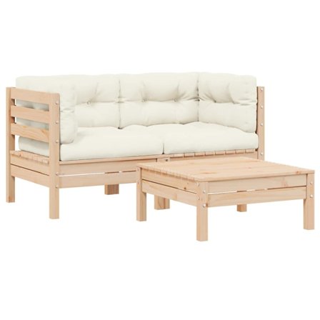 vidaXL Loungegrupp med gräddvita dynor 3 delar massiv furu