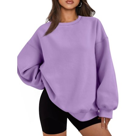 Dame Oversized Fleece Sweatshirts Langærmet Crew Neck Pullover Sweatshirt Casual Hoodie Toppe Lilla Stor