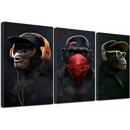 Wise Monkeys - Taideteos kankaalle - Moderni sisustus - 30 x 50 cm, 3 osaa
