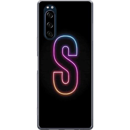 Yhteensopiva Puhelinkuori Sony Sony Xperia 5 Neonkirjain S kirkkaissa pinkissä ja sinisissä sävyissä tummaa taustaa vasten, siisti kirjaintaide re