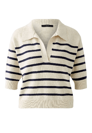 Oui Stickad tröja med krage Tröjor Dam Flerfärgad 42