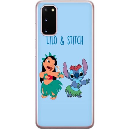 Kompatibel Mobilcover til Samsung Galaxy S20 Farverig illustration af Lilo og Stitch, der danser hula i græsskjorter
