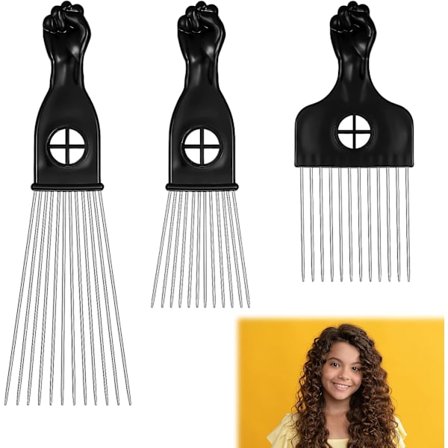 3 stk. Afro-kam i metal i forskellige længder