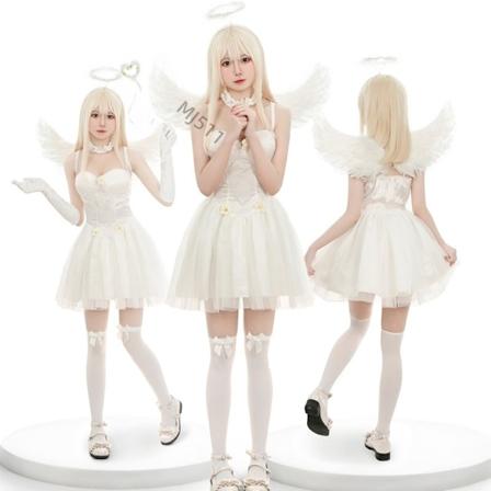 Halloween Svart och Vit Ängelkaraktär Kostym Cosplay Svart Djävul Party Maskeradföreställning Kostym (Endast En Uppställning Av Kläder) White Angel S