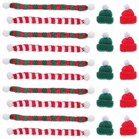 48 stk. Mini Strikket Hue og Julehalstørklæde Sæt - Små Julemandshuer til Håndværk - Træpynt - DIY Kunst Snemand Dukkeartikler[D]