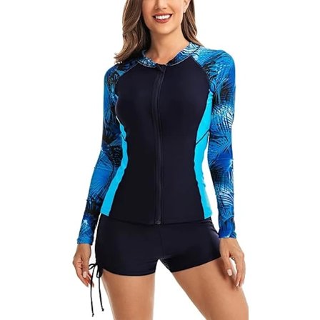 UV-beskyttende rash guard for damer UPF 50+ Langermet svømmetrøye med glidelås, hurtigtørkende badedrakt M