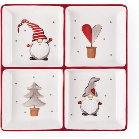 Julbricka med 4 fack, keramik, vit